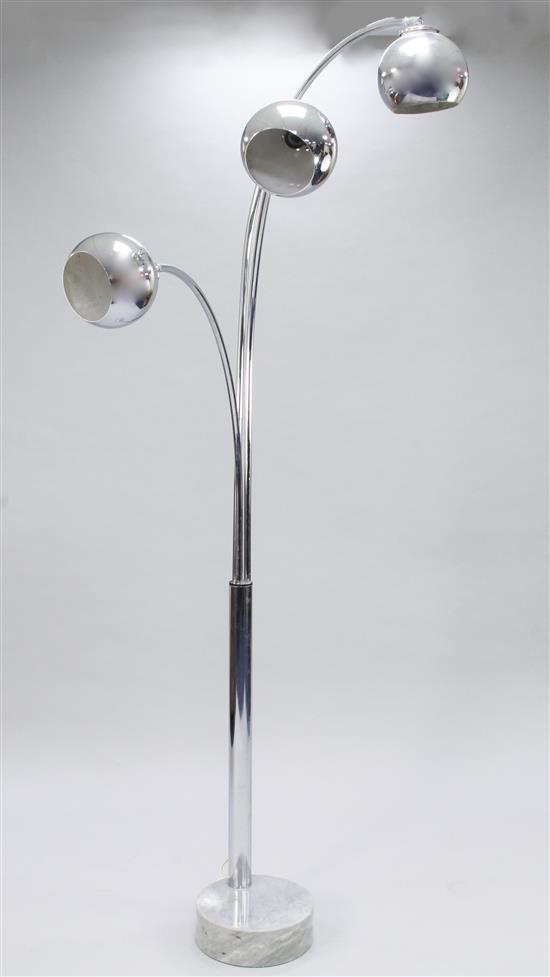 A 20th century chrome triple arc floor lamp, H.7ft 2in.